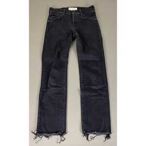 MOTHER The Scrapper Cuff Ankle Fray Jeans Women's Size 25 Distressed Black Denim